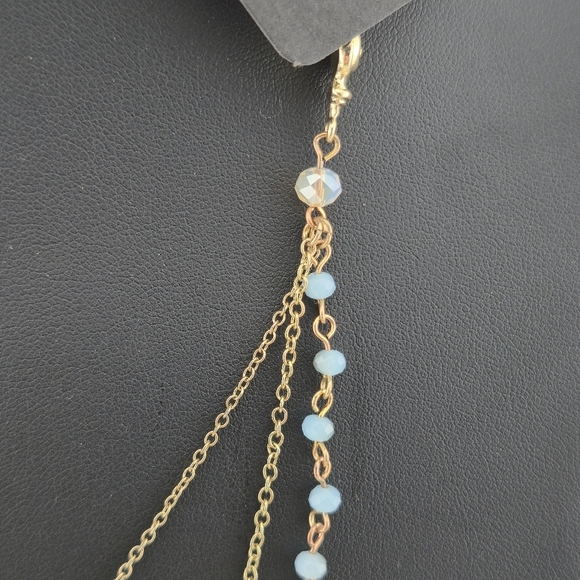Layered Gold Tone Necklace w/ Rose Quartz & Crystal Beads 28” - Picture 7 of 9